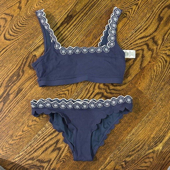 Jessica Simpson Navy and White Scalloped Bikini - Picture 1 of 2
